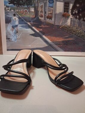 Black Strappy Block Heel Sandals - Women